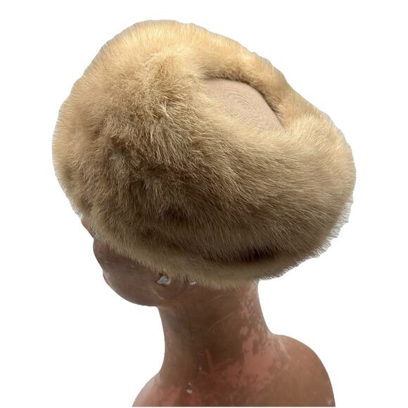Vintage Montaldo’s Miss Alice Mink Style Fur Pillbox Hat 50s 60s Blonde Luxury - Picture 3 of 9